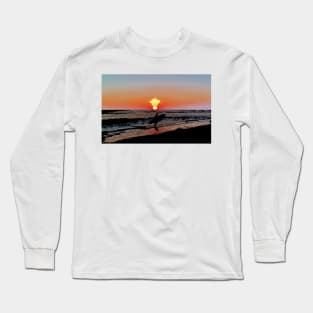 Silhouette of Surfer on Beach Long Sleeve T-Shirt